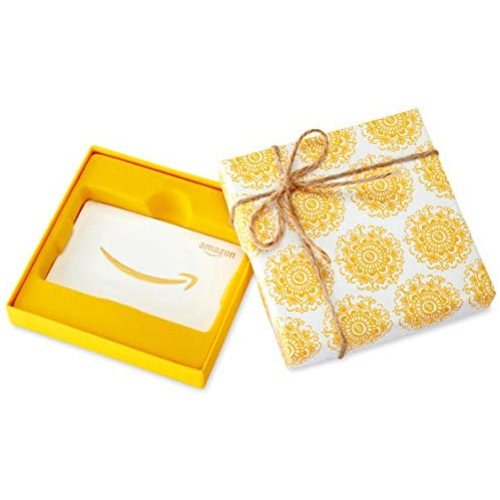 Amazon.com Gift Card in a Yellow Swirl Box