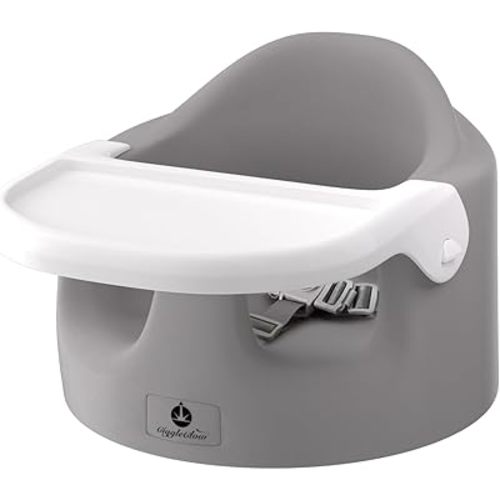 Baby Floor Seat with Tray, Feeding Seat Portable for Sit Up Activity & Eating for Infants, Gray