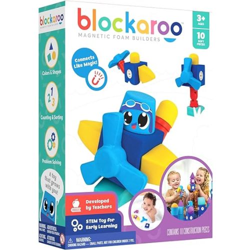 Magnetic Foam Blocks - STEM Preschool Toys for Children, Toddlers, Boys and Girls, The Ultimate Bath Toy - Airplane Set, Bath Building Blocks, Engineering Toys for Kids 3-6