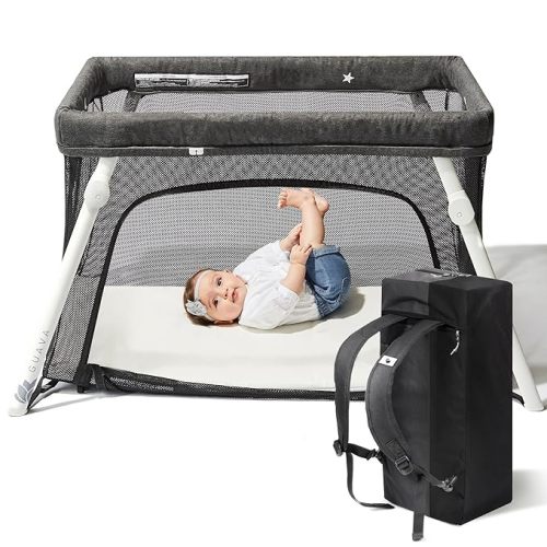 Guava Lotus Travel Crib with Lightweight Backpack Design | Certified Baby Safe Portable Crib | Folding Play Yard with Comfy Mattress for Babies & Toddlers | Compact Baby Travel Bed