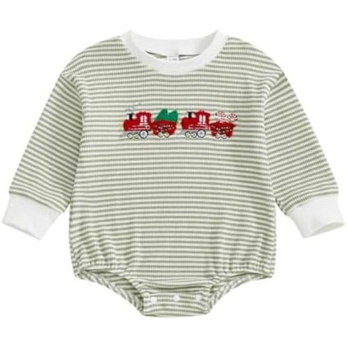 TheFound Christmas Baby Romper Unisex Baby Girl Boy Christmas Tree Embroidery Long Sleeve Toddler Jumpsuit 3 6 12 18 Months