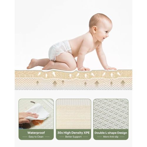 Baby Play Mat Foldable Baby Floor Play Mat X-Large Soft Foam Playmat for Babies Reversible Waterproof Padded Baby Girl Play Mat Portable Thick Crawling Mat for Indoor Outdoor(70"*78"*0.4")