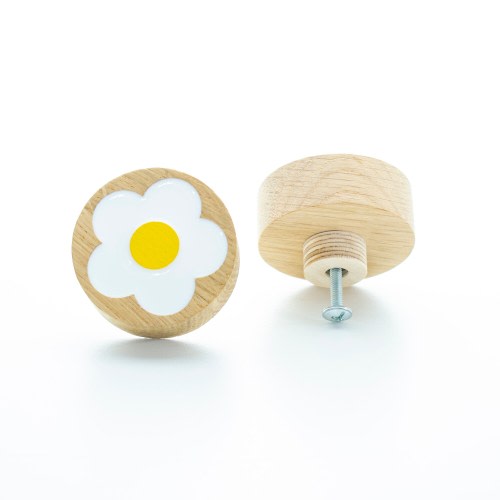 DRAWER KNOB white FLOWER daisy oak wood with epoxy resin, flower dresser knob, nursery decor, kids furniture knob, drawer pulls