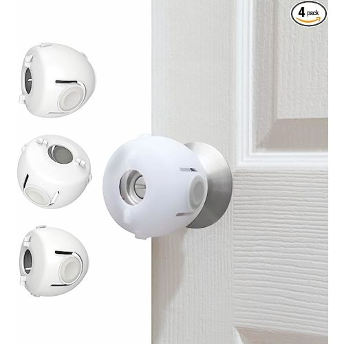 Child Proof Door Knob Covers, Toddler Door Locks, Baby Proof Safety Locks for Doors, 4 Pack/White