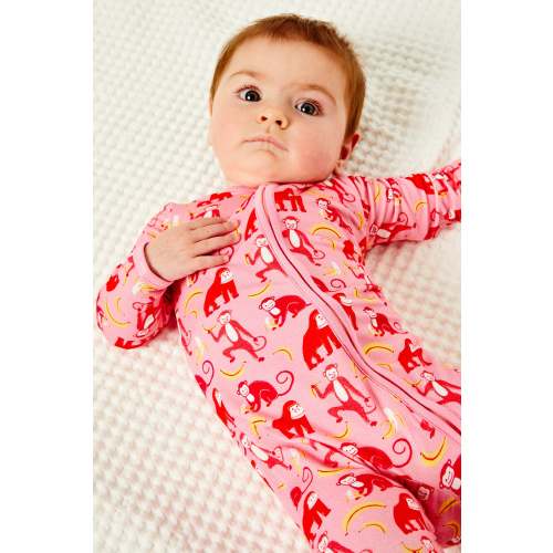 Soft & Stretchy Zipper Footie - Monkeying Around Pink