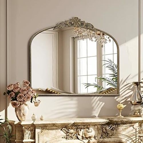 Micasso Large Antique Gold Mirror: 29"x 36" French Baroque Arched Mirror - Traditional Ornate Vintage Mirrors for Wall/Mantel/Entryway/Bathroom/Hallway - Home Decor for Living Room