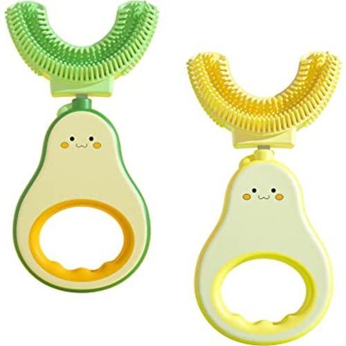 2 Pack Toddler Toothbrush for Age 2-6 Years,Kids Toothbrush for 1-7 Years Children, U-Shape Extra Soft Toothbrush for Children (Pear Green-Yellow)