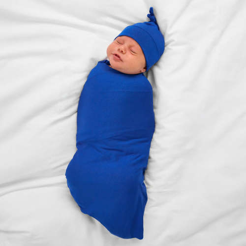 Electric Blue Swaddle & Hat Set | Little Sleepies