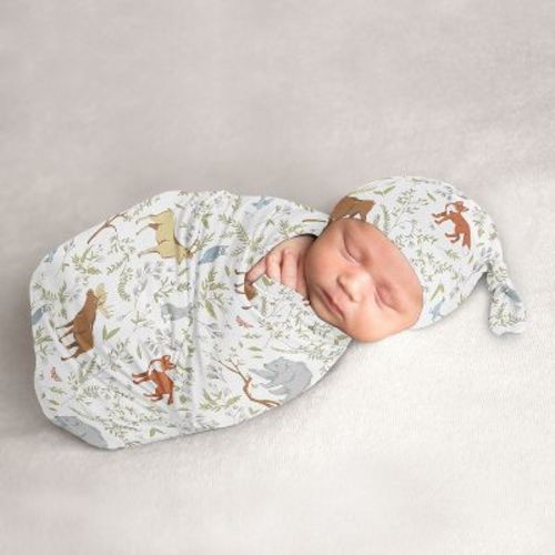 Sweet Jojo Designs Gender Neutral Baby Cocoon And Beanie Hat Swaddle Wrap Woodland Toile Multicolor 2pc