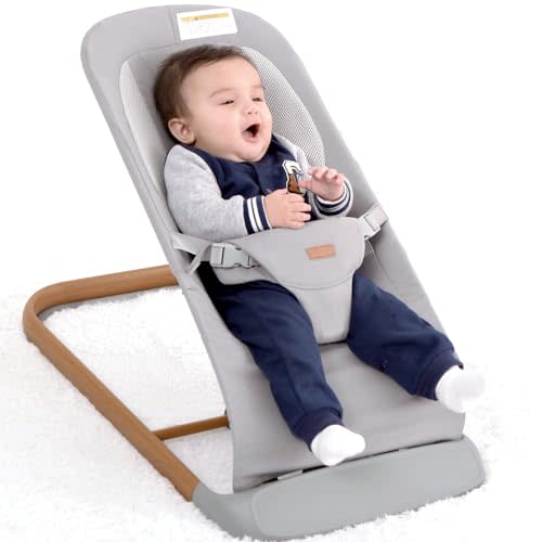 AMKE CooCon Baby Bouncer,Ergonomic Bouncer Seat for Babies with 3 Recline Positions,Portable Newborn Bouncer Seat, Mesh Design Bouncers for Infants,Gray