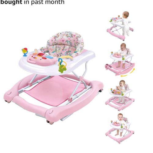 5 in 1 Foldable Baby Walker, Activity Baby Walker-Baby Bouncer, Rocker, Activity Center,Seat and Push Walker,Detachable Trampoline Mat, Adjustable Speed Rear Wheels and Height,Ages 6-18 Months(Pink)
