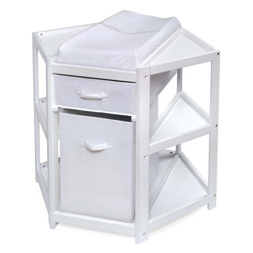 Badger Basket Diaper Corner Infant Changing Table with Hamper, Storage and Basket - White Furniture