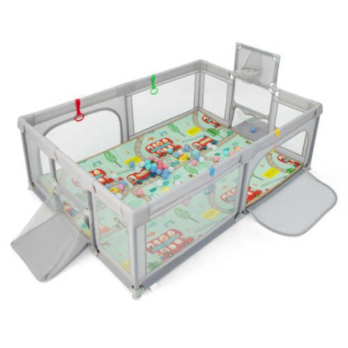 Large Baby Playpen With Mat and Ocean Balls-Light Gray