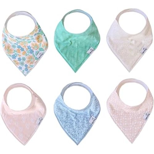Copper Pearl Baby Bandana Bibs - 6 Pack Soft Cotton Baby Bibs for Drooling and Teething, Absorbent Drool Bibs for Baby Girl, Adjustable to Fit Newborns to Toddlers, Tons of Styles (Sophie Set)