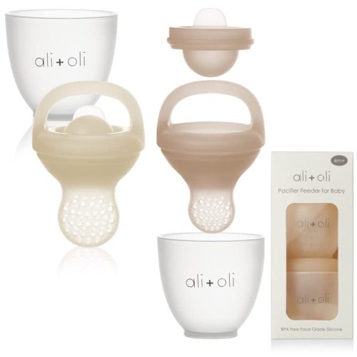 Ali+Oli (2-pc) Food & Fruit Feeder Pacifier (Oat & Coco) Set for Baby, BPA-Free Food-Grade Silicone Fruit Pacifier Feeder, Infant & Toddler Teether Soother, Fruit Teethers for Babies