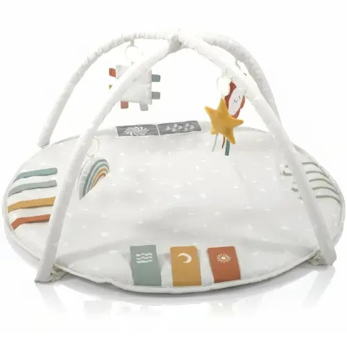 Beautiful Baby Play Gym and Tummy Time Mat - Soft Cotton Mat with 4 Cute Toys & Cards Creates The Perfect Activity Area for Your Girl/Boy - Stylish Infant Floor Playmat for Any Playroom Decor