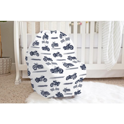 Motorcycle Baby Car Seat Cover, Infant Stretchy Cover, Grocery Cart Cover, Breastfeeding Cover, Baby Boy Shower Gift, Motorcycle Nursery