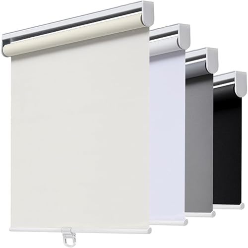 AOSKY Cordless Roller Shades Blackout Blinds for Windows Room Darkening Rolled Up Shades with Spring System, UV Protection Window Shades Door Blinds for Home and Office (58" W x 72" H, Ivory White)