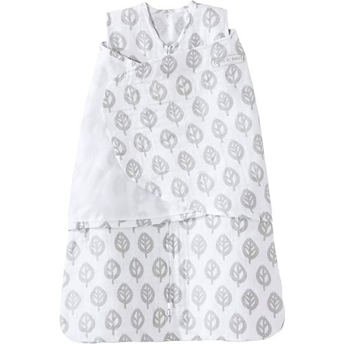 HALO 100% Cotton Muslin Sleepsack Swaddle, 3-Way Adjustable Wearable Blanket, TOG 1.5, Grey Tree Leaf, Small, 3-6 Months