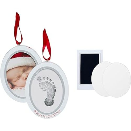 Pearhead Babyprints Double-Sided Christmas Photo Ornament with Clean Touch Ink Pad, Newborn Handprint or Footprint Kit, 2 Sided Baby's 1st Christmas Holiday Keepsake Ornament