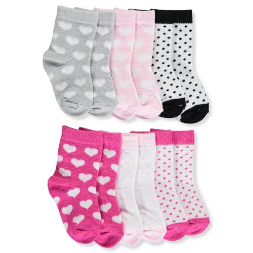 Patterned Crew Socks, 6-Pack (Baby Girls)