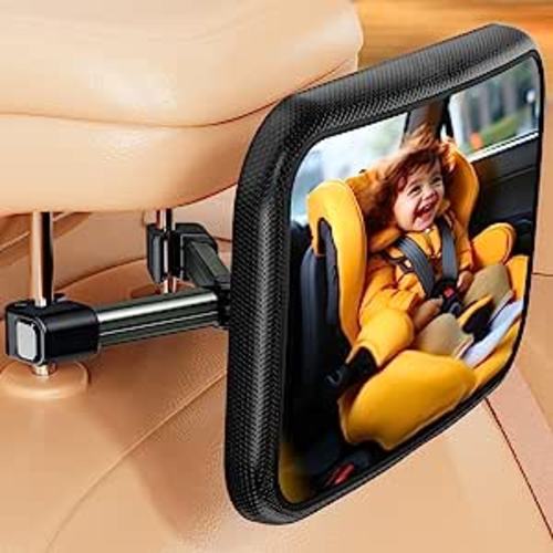 Baby Car Mirror for Baby Hook Clip Design Safety Baby Mirror for Car Seat Rear Facing Infant Easy Install with Wide Crystal Clear View Shatterproof Crash Test & Safety Certified - D-Noble Black