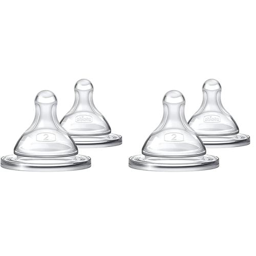 Chicco Duo 100% Silicone Intui-Latch Baby Bottle Nipple with Anti-Colic Valve | Skin-Like Texture and Breast-Like Flow | Stage 2, Medium Flow | 2 Count (Pack of 2) | 3+ Months