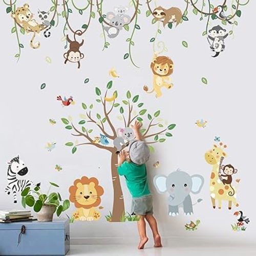 decalmile Climbing Animals Wall Decals Bundle with Forest Animal Wall Stickers Baby Nursery Kids Bedroom Wall Decor