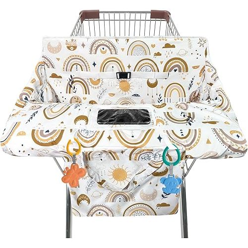 Shopping Cart Cover for Baby,2-in-1 High Chair Cover Soft,Portable, and Machine Washable,Comfortable Cotton Seat Pad with Safety Harness and Portable Cloth Bag,Fits All Supermarkets and Restaurants