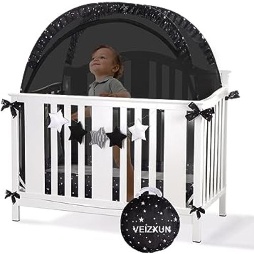 Crib Tent Crib Mesh, Pop-up Crib Mesh Covers with Self-Locking Zippers, Prevent Babies Climbing Out, Falling and Mosquito Bites…