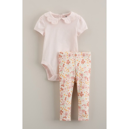 Ruffle Embroidered Collar Bodysuit & Leggings