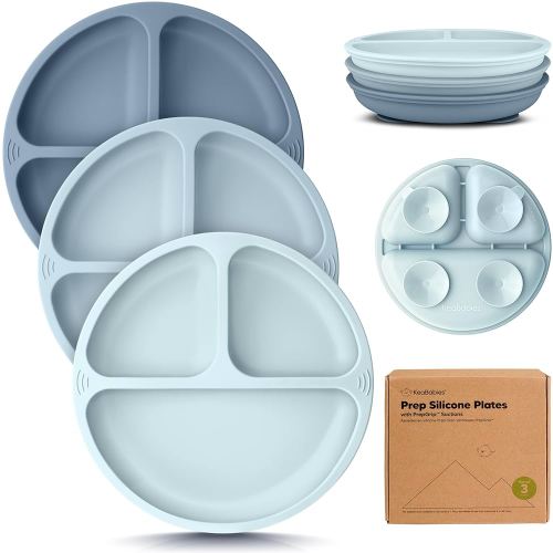 KeaBabies Suction Plates for Baby, Toddler - 3-Pack 100% Silicone Toddler Plates with Suction, Divided, BPA-Free Baby Led Weaning Essentials for Kids, Dishwasher, Microwave Safe, Durable (Alps)