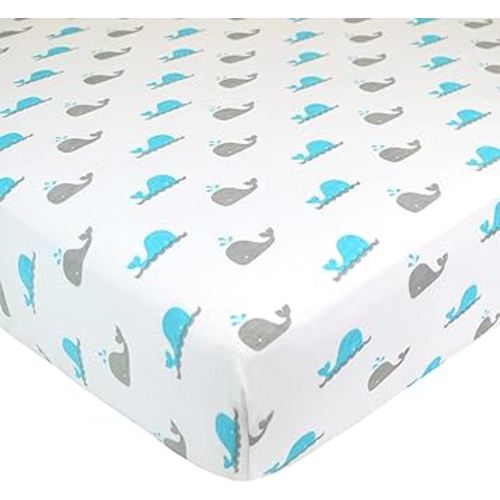 American Baby Company Fitted Crib Sheet 28" x 52", Soft Breathable Neutral 100% Cotton Jersey Sheet, Whale, for Boys and Girls, Fits Crib and Toddler Bed mattresses