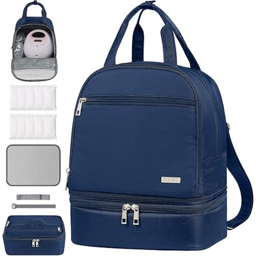 DERJUNSTAR Breast Pump Backpack for Working Moms – Spectra Compatible Pump Bag, Waterproof & Spacious with Pockets for Breast Pump, Bottles, and Nursing Essentials – Ideal for Spectra S1/S2, Blue