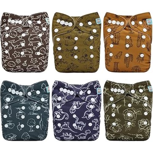 ALVABABY Cloth Diaper One Size Adjustable Washable Reusable for Baby Girls and Boys 6 Pack with 12 Inserts