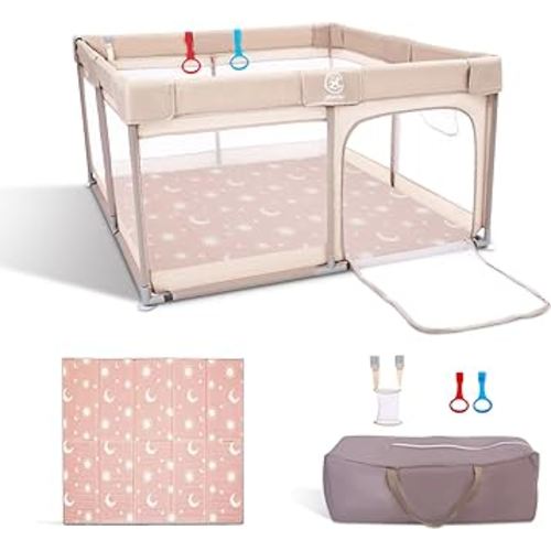 4 in 1 Baby Playpen with a Mat, 50"x50" Large PlayPen for Babies and Toddlers, Outdoor Baby Play Yard for Baby Activity Center, Sturdy Safety Baby Fence with Breathable Mesh and Anti-Slip Base