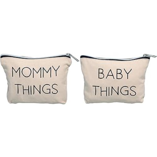 Pearhead Mommy and Baby Canvas Pouch Set, Christmas And Holiday Gift For New Moms,Matching Travel Cases for New Mothers and Expecting Moms, Minimalist Cosmetic and Accessory Bag, Set of 2