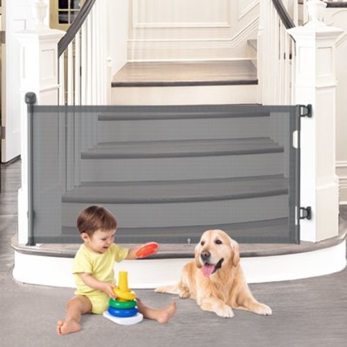 BEBANG Retractable Baby Gate Extra Wide, 55" Retractable Dog Gate for Stairs, Doorways, Hallways, Indoor and Outdoor, Gray