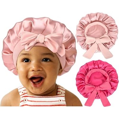 YANIBEST 2 PCS Baby Bonnet Toddler Silk Bonnet for Kids Sleeping Cap Curly Natural Hair Baby Bonnets for Girls Boys Infant Newborn