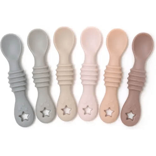PrimaStella Little Dippers - First Stage Silicone Baby Spoon 6 Pack (Neutral Palette)