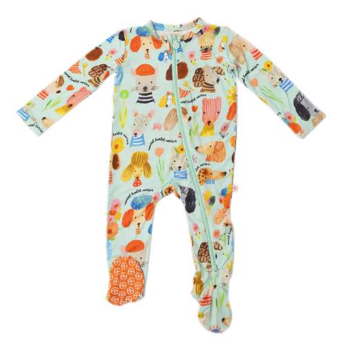 Mindful Doggos | Bamboo Footie Onesie Sleeper | "Mental Health Matters" | Thermo-Regulating, Double Zipper, 4-Way Stretch | Raising Mama