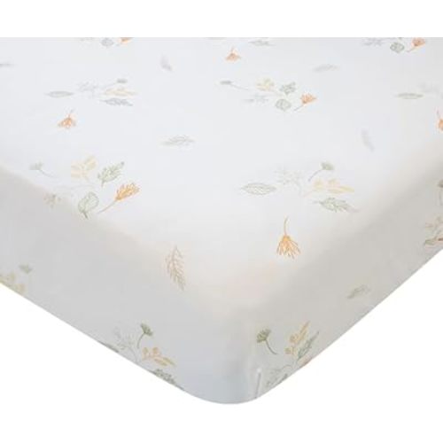 Crane Baby Crib Sheets Neutral, 100% Cotton Crib Sheets Girl or Boy, Dainty Leaf Pattern, Crib Bedding, 28" x 52" x 9", Fits Standard Mattress, Neutral Nursery Decor, AZO-Free Dyes for Sensitive Skin
