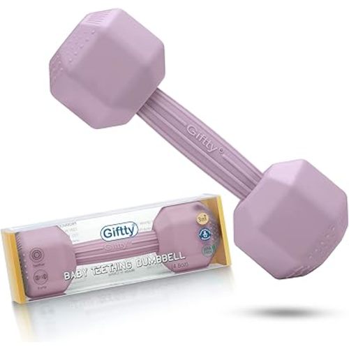 Giftty Baby Dumbbell Toy - Silicone Infant Rattle Teething Toy Teether Toddler Sensory Toy Durable Safe Exercises Workout Weight - Great Gift for Girls and Boys (1pcs 4.8oz - Pink)