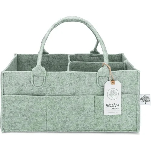 Parker Baby Diaper Caddy - Nursery Storage Bin and Car Organizer for Diapers and Baby Wipes - Sage Green, Large