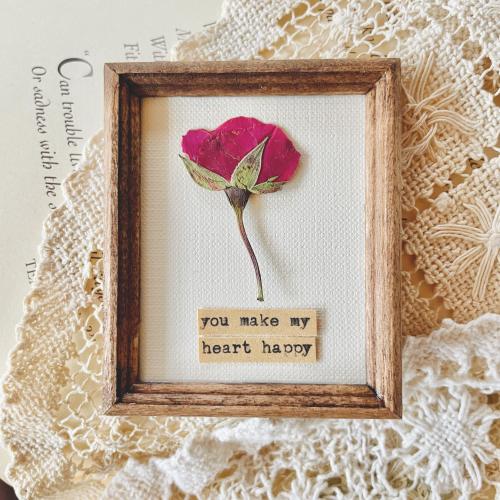 Tiny Love Message Rosebud Flower Framed Art | Nature Lover Gift | Pressed Flowers Wall Art | I Love You Gift | Real Red Roses
