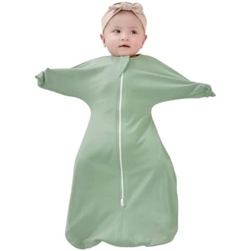 ZIGJOY Baby Transitional Swaddles for Newborns: 0.5 Tog Arms Up Sleep Sack 3-6-12 Months Soft Cotton Shark Fin 2 Way Zipper
