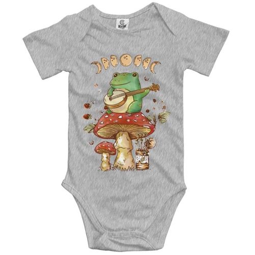 FOEVERLTF Mushroom Frog Banjo Baby Bodysuit Romper Unisex Short Sleeve Onesie Gray