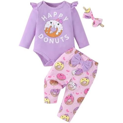 Fullfamous Baby Girl's 3pc Frill Long Sleeve Romper and Pant Set