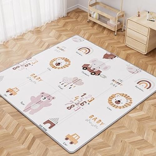 59x59 Baby Play Mat, Foldable Baby Mat for Floor Tummy Time and Crawling Mat, Waterproof & Anti-Slip Reversible Portable Play Mat for Toddler Infant
