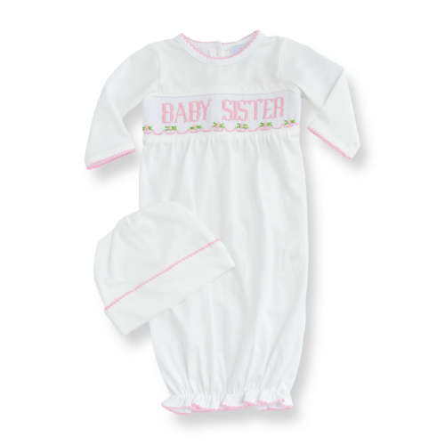 Baby Sister Smocked Gown and Hat Set